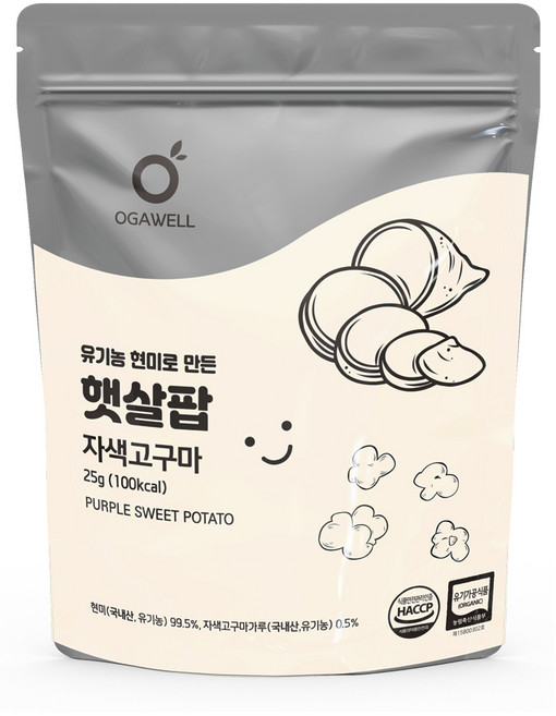 오가웰 유기농 현미로 만든 햇살팝, 자색고구마, 25g, 5개