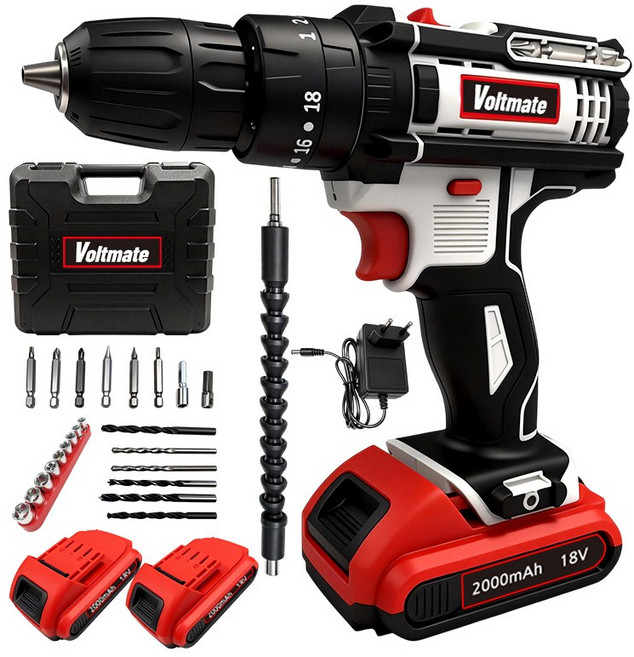 [최신형]볼트메이트 3in1 무선 전동드릴 공구세트 본체+ 2000mAh배터리 2개 30N 빅토크 함마드릴 전동 드라이버 임팩드릴 독일 보쉬 기술, 1세트