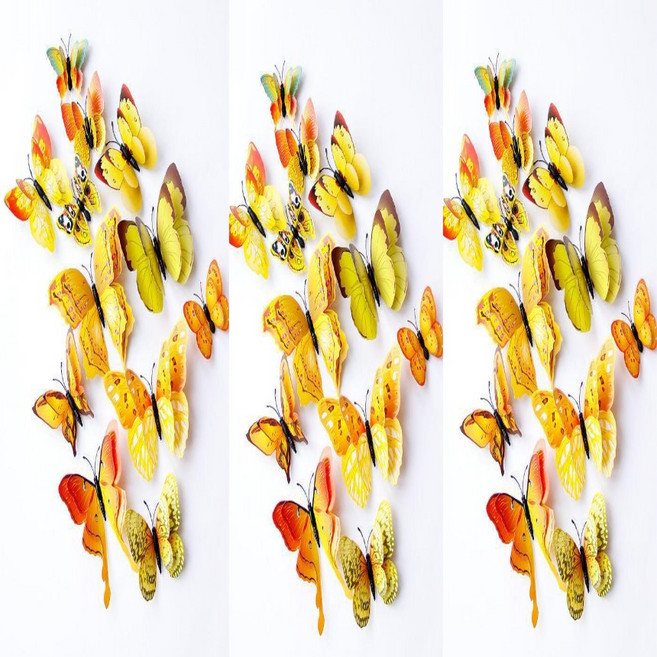 에쉬울프 데코스티커 3D 패턴 나비 장식 12개 세트 1+1+1, 옐로우