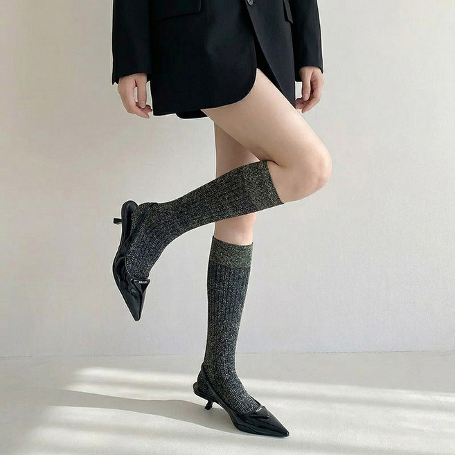 여성 골지 글리터 고탄력 니삭스 펄 무릎양말 반짝이 롱삭스 데일링 종아리 중목 패션 양말