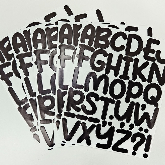 위시스튜디오 대형 귀여운 손글씨 알파벳 스티커, 5장, 블랙