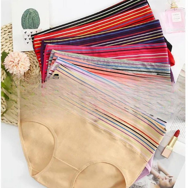 해피유통여성 하이웨이스트 줄무늬 팬티 - 편안하고 패셔너블한 4종 세트