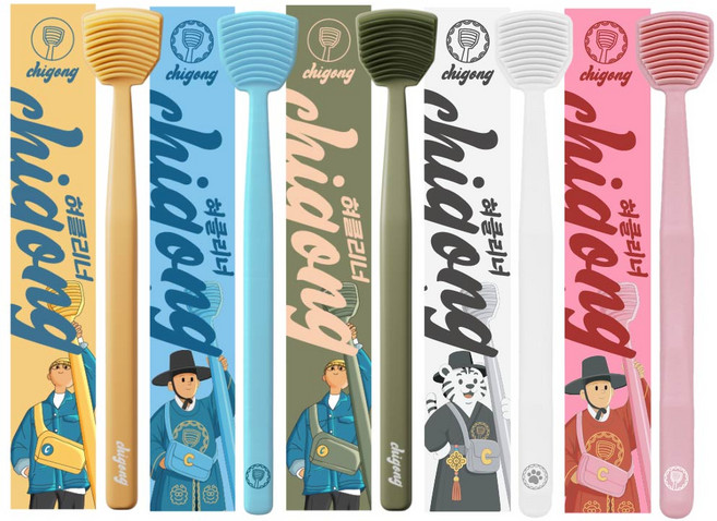 치공 SGS 사탕수수 혀클리너 5P 청룡포 적룡포 백호 그린 옐로우 대한민국 국내제조 회사용 선물용 여행용, 10g, 5개