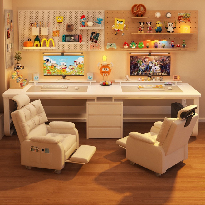 YAPOGI 2인용 컴퓨터책상 게이밍다용도 책상 사무실 더블 멀티 데스크 모던 2인용, 흰색