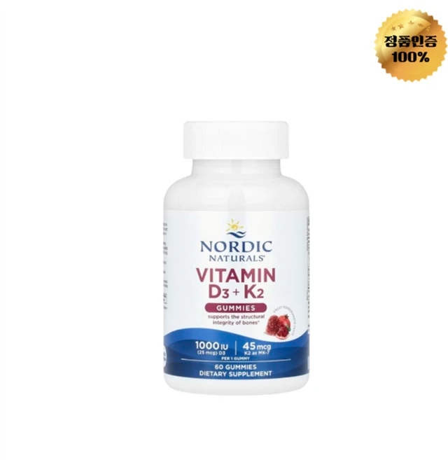 노르딕 내추럴스 비타민D3 + K2 석류 맛 구미젤리 60개, 60회분, 1개 - 쿠팡
