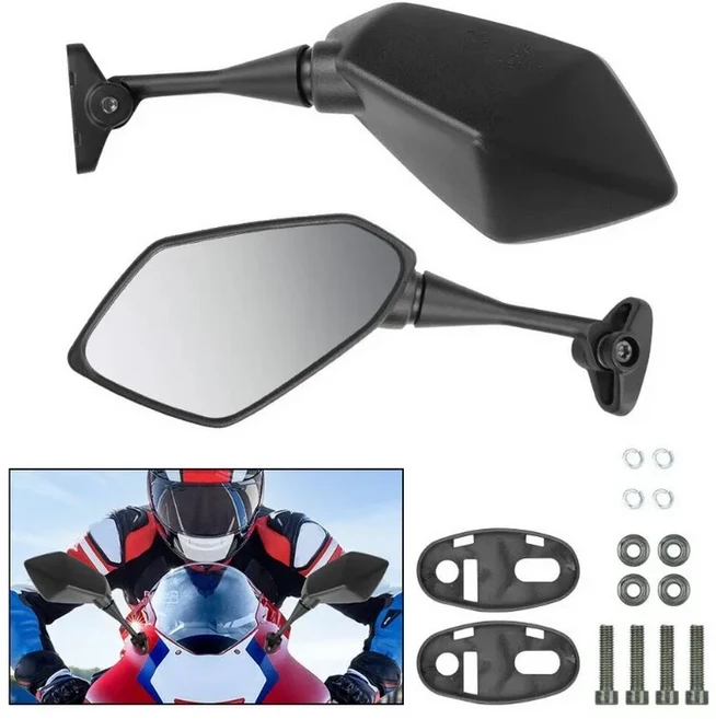 오토바이 스쿠터 백미러 카본 룩 블랙 혼다 CBR250R 야마하 YZF R1 R6 R25 R3 FZ6R 미러, 01 검정색