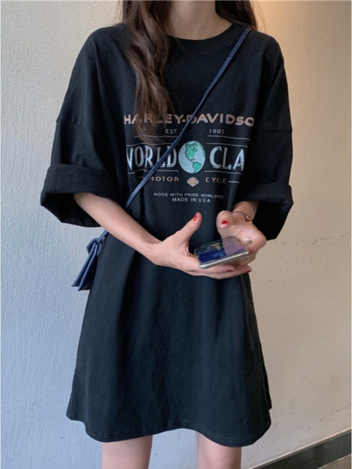 寬版夏日 女款寬鬆純棉長版T恤
