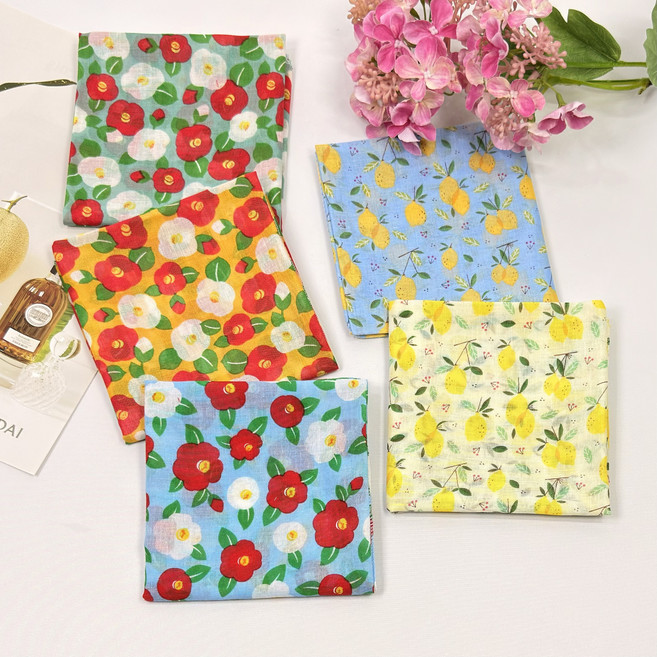 아사면 손수건 5매 1세트 여성 플라워 거즈 목 손수건 데일리 휴대용 선물용 쁘띠 등산 두건 미니스카프