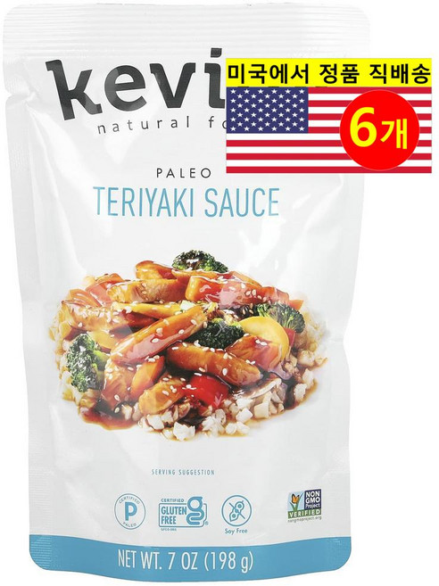 Kevin's Natural Foods 건강하고 풍미가 좋은 테리야키 소스 198g 2개, 6개