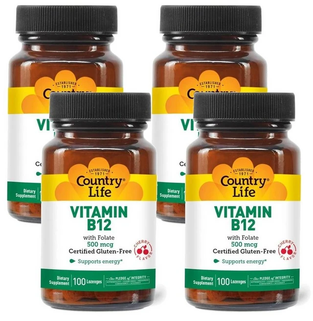 컨트리라이프 비타민 B12 500mcg 엽산 함유, 100정, 4개 - 쿠팡