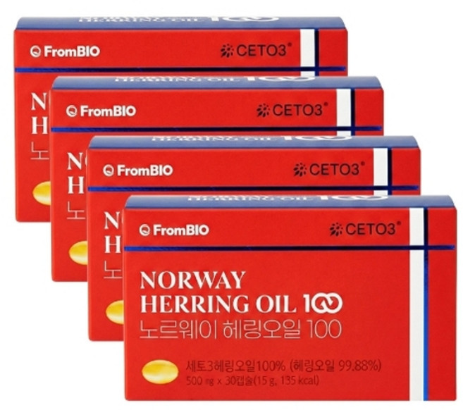 프롬바이오 노르웨이 헤링오일 100 500mgX30캡슐X4개, 4박스, 30정