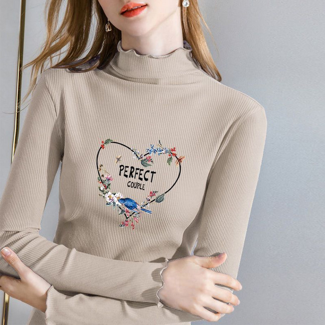 봄 가을 여성 목폴라티 빅사이즈 슬림핏 반폴라티 이너 목폴라 긴팔티 캐주얼 여자 얇은 긴팔 티셔츠 YJW