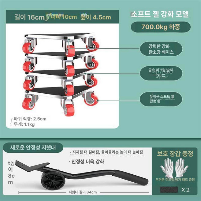 중량물 이동 바퀴 대차 도구 가전제품 옮기는 롤러 가구, 1개, 삼각형 700kg 베스트셀러 탄소강 받침대