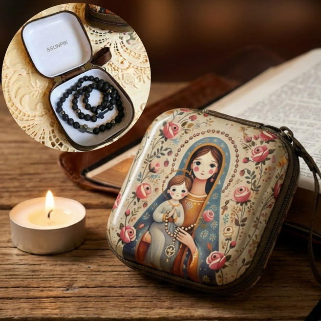 썬픽 천주교 기독교 휴대용 묵주함 케이스, 1개, 성모자