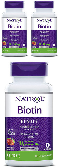 NATROL 維生素錠 10000mcg 草莓口味, 60顆, 3罐