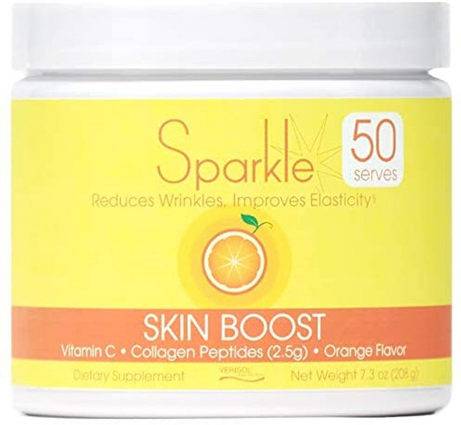 Sparkle Skin Boost No Flavor Verisol Collagen Peptides Protein Powder 비타민 C 보충 음료 2.8oz, 7.3온스1팩, 주황색, 208g, 1개