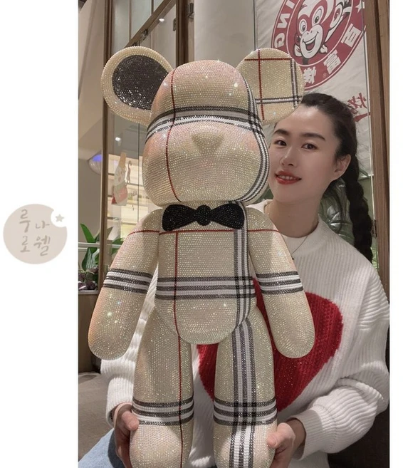 핸드메이드 DIY 다이아 큐빅 대형 베어브릭 곰돌이 피규어, 체크패치 곰돌이75cm, 1개 - 쿠팡