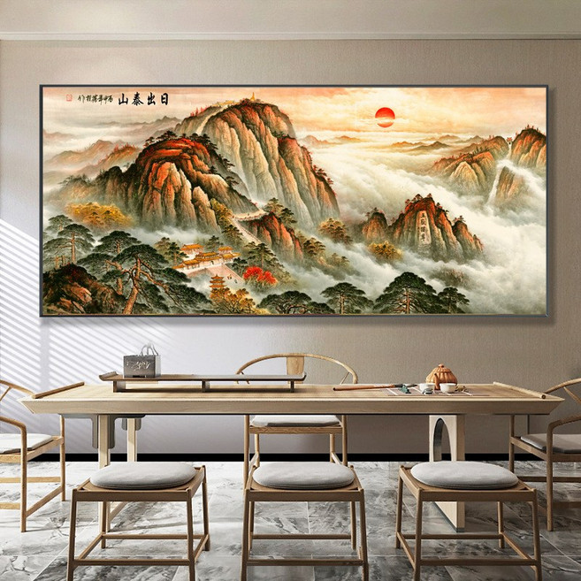 강산의 의지가 되는 그림 만리장성 대형 일출이 빛나는 재물폭포 소나무 풍경 보석십자수 십장생 (사이즈10종)+행운십자수 거실 스티치 수제 풍수 인테리어 십자수 거실 침실 인테리어, AB005, 40*50cm (액자 없음), 1개