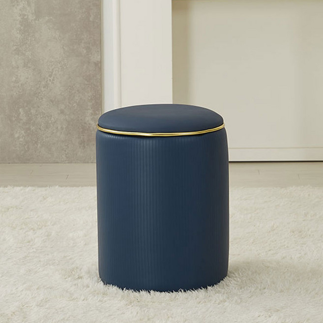 플로바움 로우 인조가죽 원형 수납 화장대 스툴 의자, 1개, 3.네이비(8104)