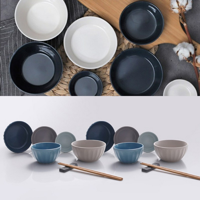 크라운포드 4인 식기 세트 셀렘 14P+엠버드 14P 도자기 그릇 세트