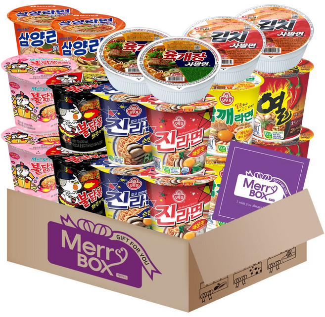 소컵라면18개세트 19호(삼양x2+불닭볶음면x2+까르보불닭볶음면x2+진라면 매운맛x2+열x2+참깨x2+미니왕뚜껑x2+육개장사발면x2+김치사발면x2)+메세지카드, 1박스