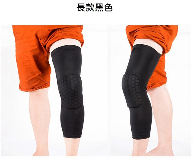 運動護膝 蜂巢式護膝 排球籃球護具, 1個, 長款黑色(單支),S