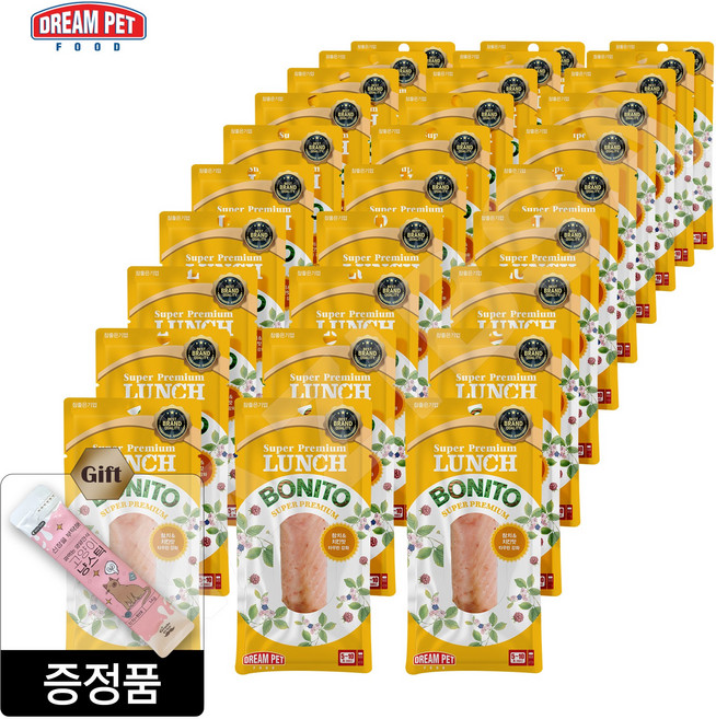 드림펫푸드 런치 보니또 노랑 + 젠틀프라이스 신장 냥스틱, 20g, 30개, 치킨맛