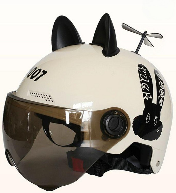 하프 페이스 헬멧 스쿠터 소두핏 클래식 하이바 초경량, 어린이용-하늘색-작은공룡-차경