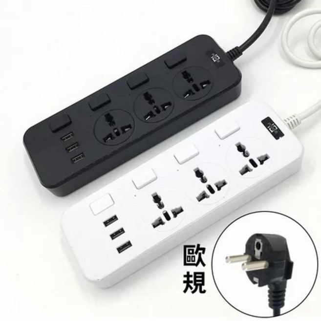 國際電壓延長線 110v-220v雙電壓 獨立開關 USB插座 2500W, 1個, 白色, 2m