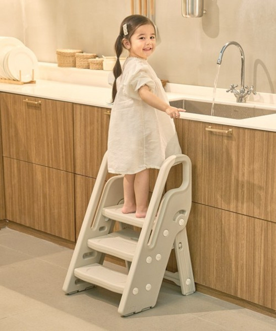 IFAM 접이식 2단 3단 스마트 손잡이 유아 디딤대, 화이트