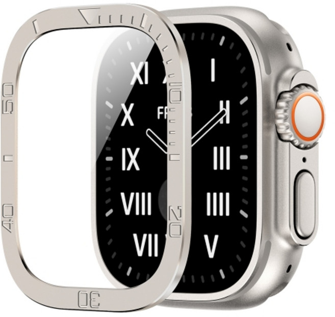 엔인원 애플워치 울트라 호환 강화유리 알루미늄 베젤링 일체형 풀커버 케이스, 티타늄