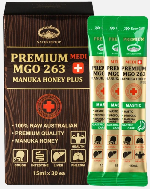 네이쳐스탑 메디 플러스 MGO263 마누카꿀 100%_ 매스틱 (스틱타입), 30개, 15ml - 쿠팡