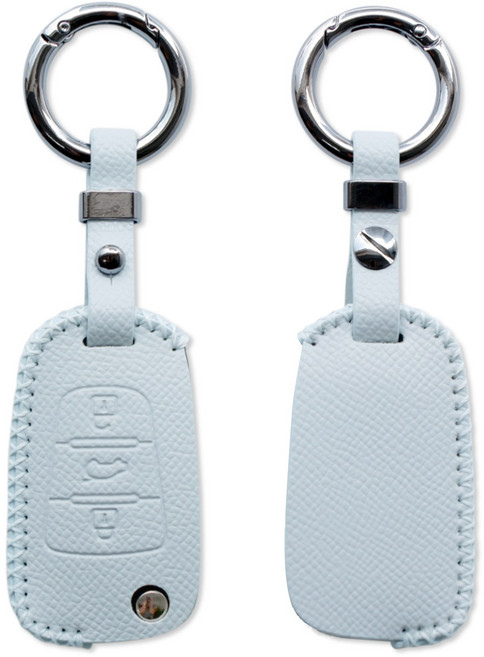 트니르 기아 현대 호환 3버튼 폴딩키 가죽 차 키케이스 교체 아반떼md 모닝 레이 쏘울 스포티지R 쏘렌토 봉고 YF쏘나타 I30 K5 K7 포르테 그랜저TG 천연소가죽+키링, 스카이블루