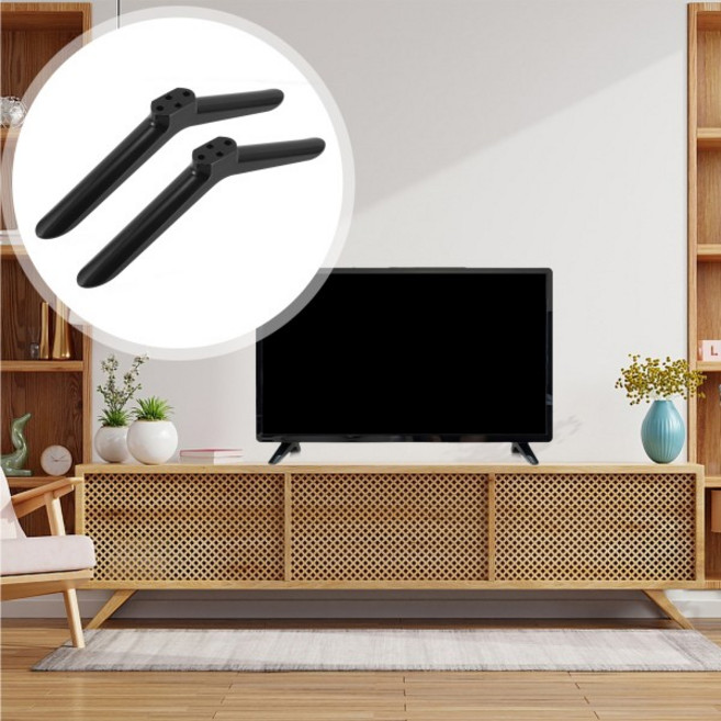 2개 TV 스탠드 다리 40인치 베이스 검정색 플라스틱 교체용 평면 홀더 브래킷 (거실/침실용)