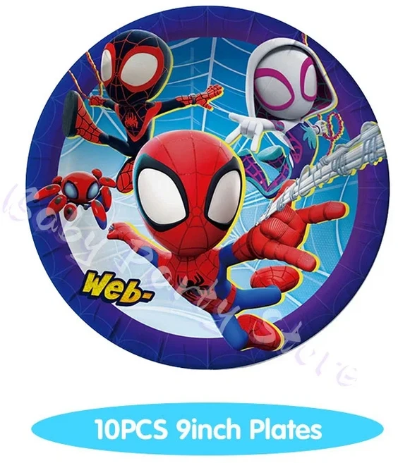 스파이더맨과 그의 놀라운 친구들 생일 장식 세트 접시 컵 테이블보 배경막 풍선 파티 용품, 30 10pcs 9inch plates