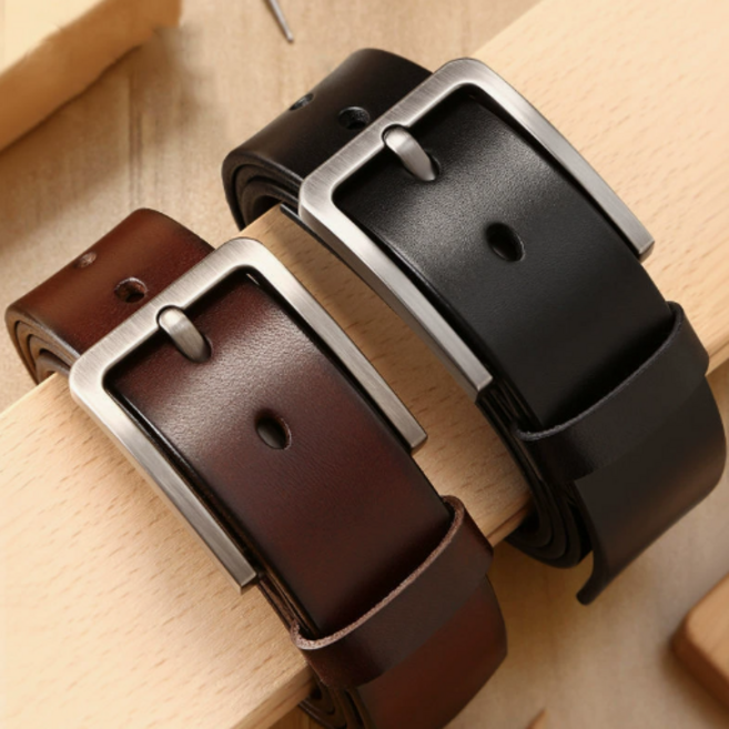 男士皮帶 深棕色 金屬釦頭