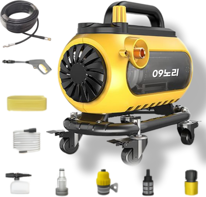 초강력 고압세척기 고압 분사기 자동차 세차기 하수구 뚫는 기계 200bar 09노리, 하수구호스 포함 플래그쉽, 노란색, GN4