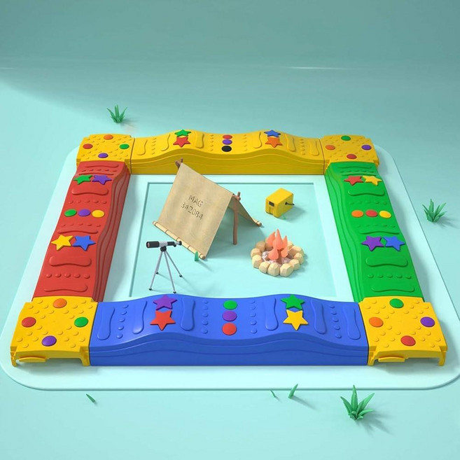 MOCUTEEN 아동용 밸런스 빔 용 디딤돌 최대 하중 99.8kg(220파운드) 12피스 미끄럼 방지 질감 표면 및 고무 패드 바닥 민첩성 조정 촉진 별 5개 패턴 23548, 4 Straight 4 Pier