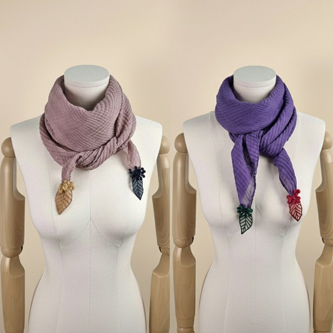 [1+1] 컬러마트 엠보주름 나뭇잎 무지 롱 사각 여성 스카프 머플러 목도리 2p