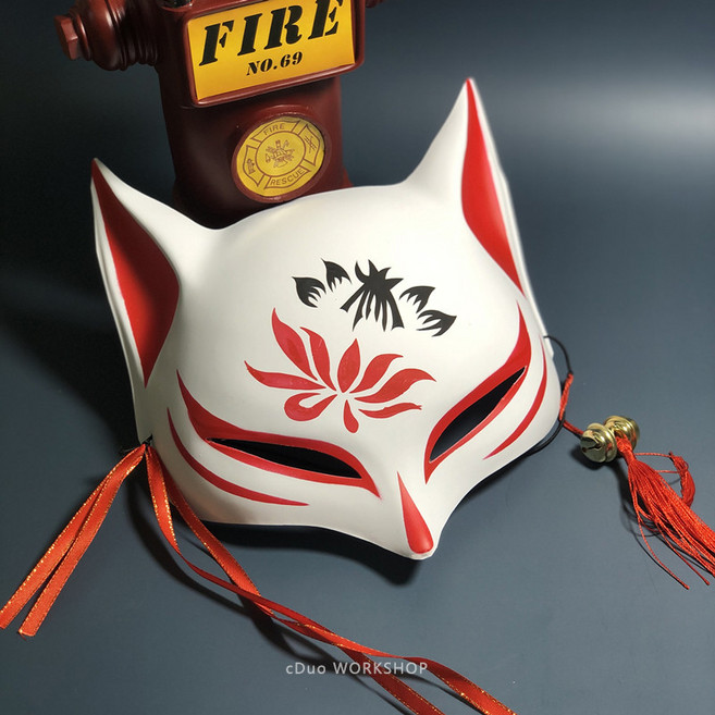 日式復古風發光狐狸面具，半臉cos花臉設計，適合舞會派對裝扮，萬聖節古風面罩，展現獨特風格, 1個, 彩繪款A1, 彩繪款A1