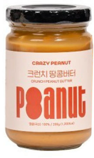 크레이지피넛 땅콩버터 크런치 무설탕 100% 국산 땅콩 버터 잼, 500g, 2개