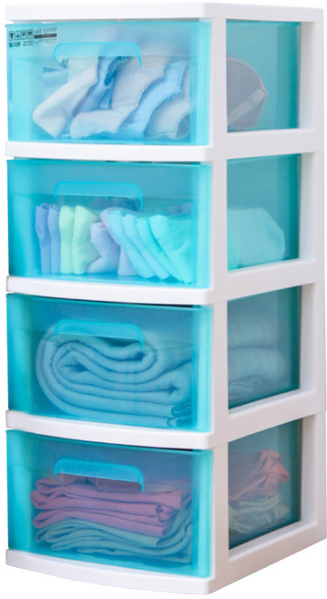 헬로리빙 씨티라이프 40L 콤펙트 서랍장 정리함 4단, 블루