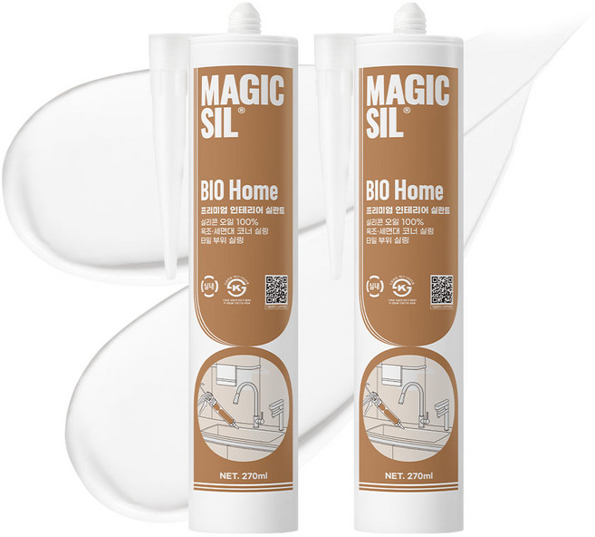 오성 매직씰 바이오 홈 항균 실리콘 노즐포함 화이트 270ml, 2개