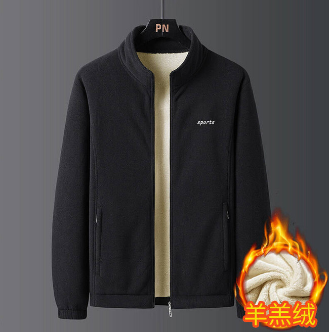 搖粒絨羊羔絨立領夾克外套 中年寬鬆保暖防風外套