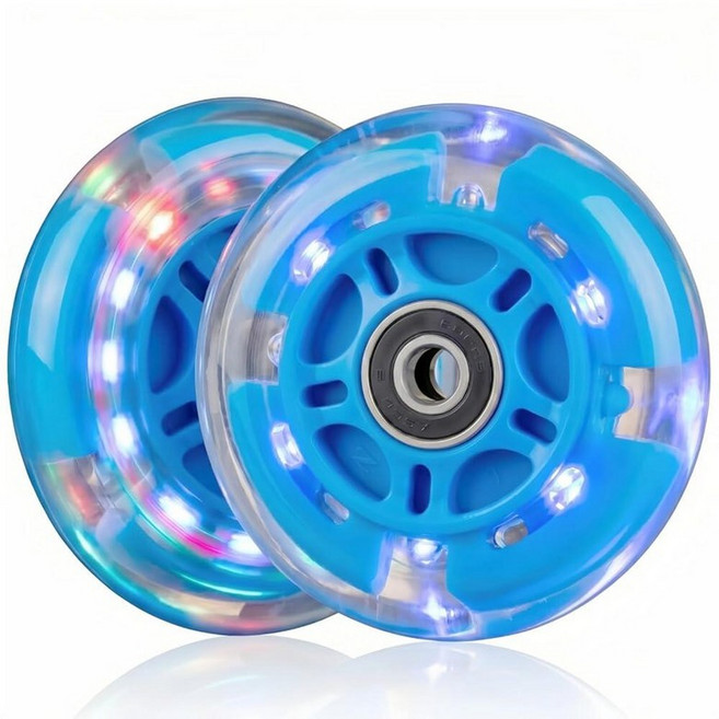 AOWISH 2팩 라이트 업 스쿠터 뒷바퀴 80mm LED 플래시 인라인 스케이트 교체 휠과 베어링 ABEC 9 장착 3륜 킥 스쿠터용, Blue