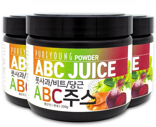 퓨어영 ABC주스분말 풋사과 비트 당근, 3개, 200g