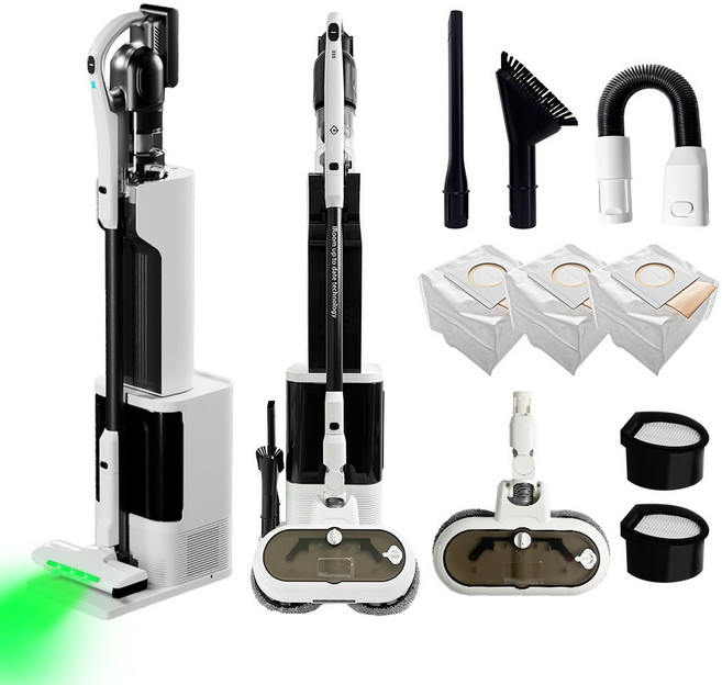 최신형 차이슨 AI 자동 충전 먼지 비움 올인원 스마트 타워 무선청소기, AI TOWER 청소기 + 물걸레키트