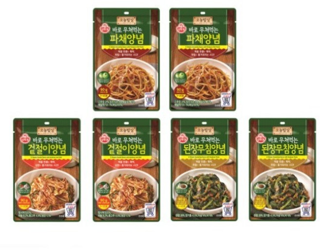 오뚜기 바로무쳐먹는 양념 90g 6개 파채2개+겉절이2개+된장무침2개 겉절이양념 된장무침양념, 1세트