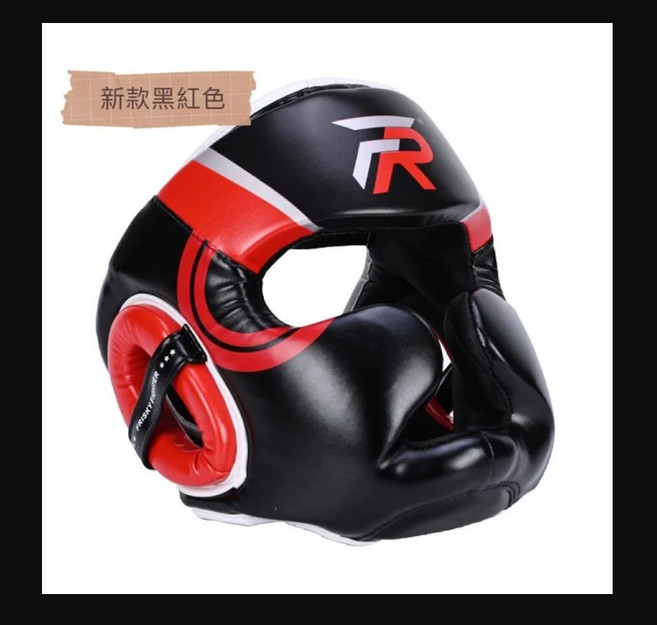 廣隆 FRISKY 泰拳 跆拳道 頭盔 護頭套 空手道 拳擊頭套 散打 訓練帽 防具 護具 運動頭套, 1個, 紅黑色-M, 紅黑色