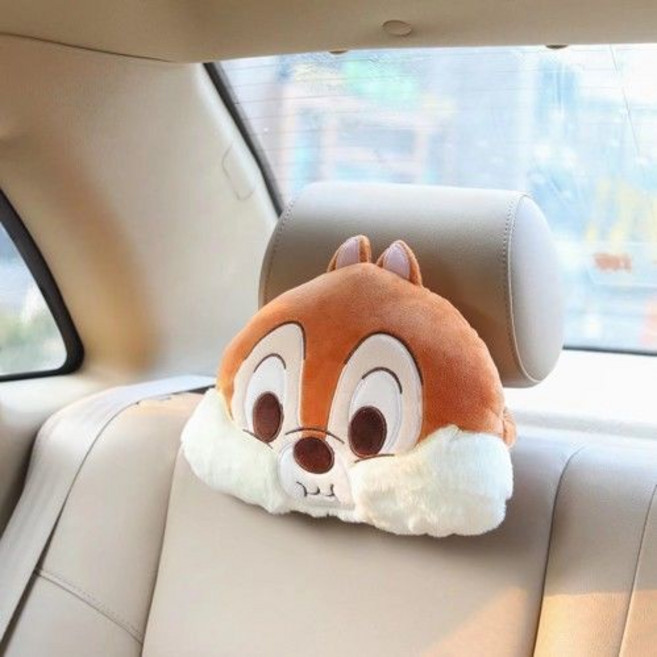 花栗鼠奇奇蒂蒂汽車頭枕 絨毛護腰護頸抱枕 車用通用, 奇奇護頸枕一隻, 1個